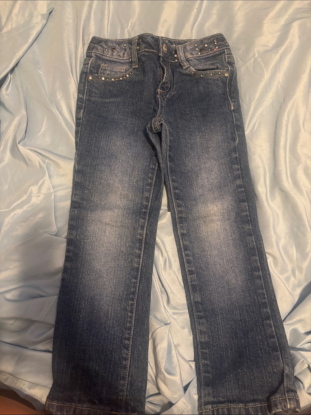Dark Blue Girls Studded Bootcut Jeans